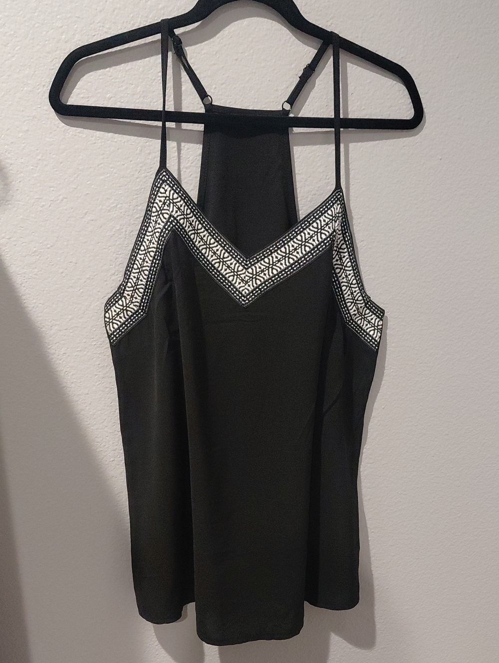 Black Embroidered V-Neck Spaghetti Strap Women's Top